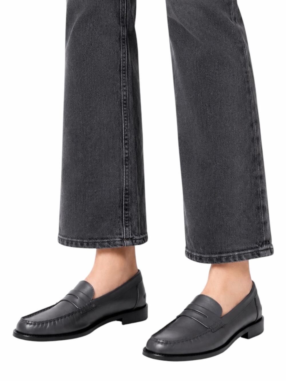 Mango MNG Square Toe Leather Penny Loafer Dark Grey Size 38/ US 7.5